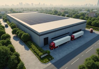 a modern warehouse in the countryside