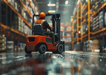 Forklift truck parked in a warehouse