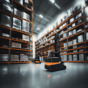 autonomous driving forklift powered by AI in a modern warehouse