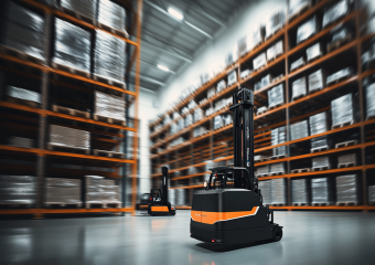 autonomous driving forklift powered by AI in a modern warehouse