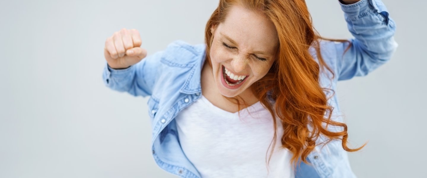 jubilant woman through successful job search